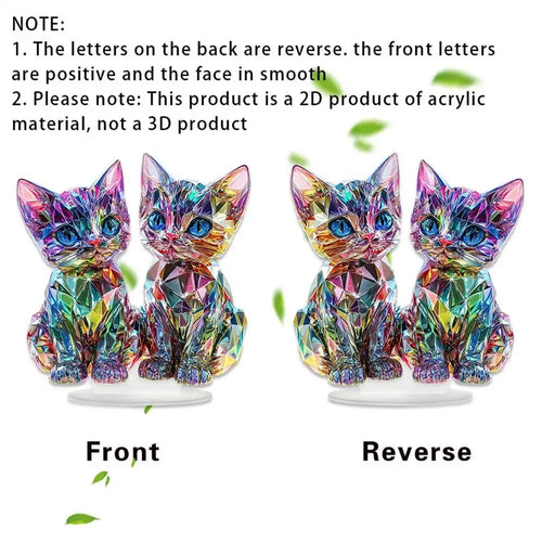 Colorful 2D Acrylic Cat Figurine - Modern Desktop Sculpture 9.8