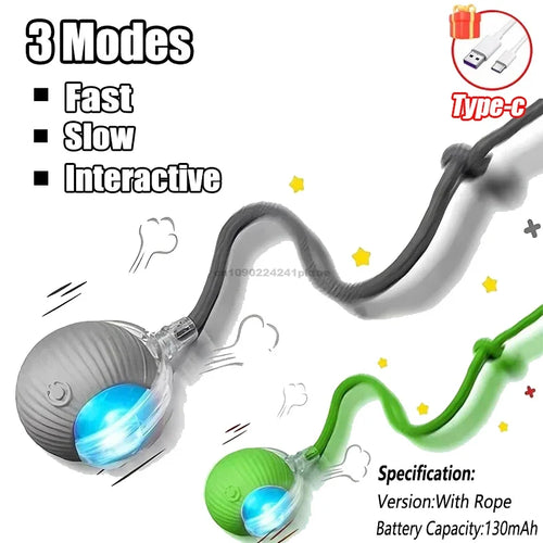 New Cat Interactive Ball Toy Automatic Rolling Ball Faux Tail Rechargeable Smart Pet Electric Toy Dog Cat Training Imitate Mouse