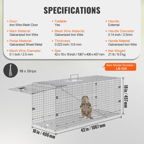 SucceBuy Live Animal Cage Trap - 24x8x8 Folding Humane Trap