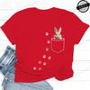 Pocket Bunny T-Shirts – Cute Rabbit Paw Prints T-Shirt Funny Bunny Graphic Tee Tops Sweet Rabbit Sitting in The Pocket Shirt