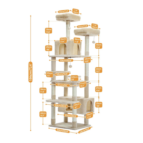 Pequlti 72 Multi-Level Cat Tree Tower with Condo & Hammock