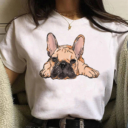 French Bulldog T Shirt Women Graphic Tee Girl Japanese Clothes Summer Short Sleeved Harajuku Streetwear Tops Aesthetic Clothes