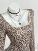 Benuynffy Leopard Print Scoop Neck Sequins T Shirt Women Spring Summer Fashion Long Sleeve Sexy Backless Lace Party Tops Tee