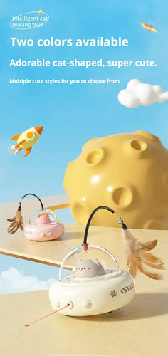 UFO 3-in-1 Automatic Interactive Cat Toy, Laser + Feather + Smart Obstacle Avoidance, USB Rechargeable
