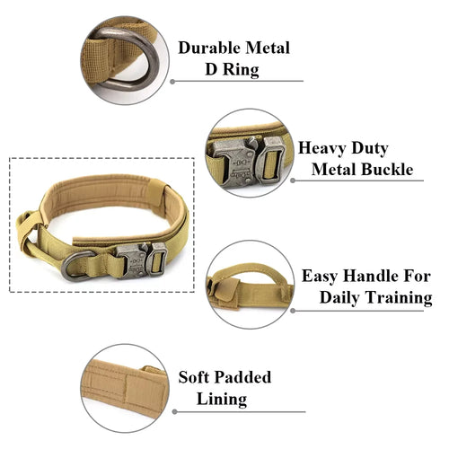 Tactical Dog Collar with Control Handle — 1000D Nylon, Double Closure & D-Ring | Collar Only or Collar & Leash Set | M–XL