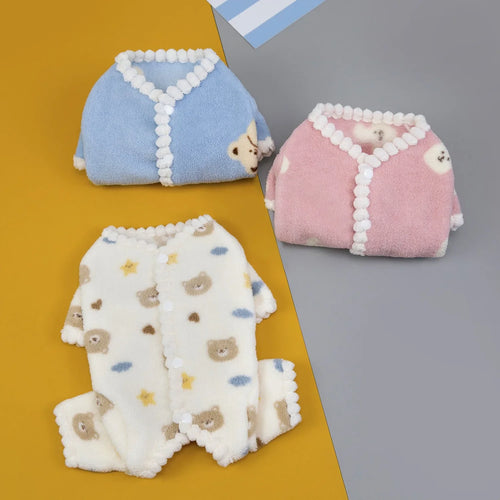 Teddy Backless Four-Legged Sweatshirt Pet Winter Warmth Pyjamas Small Dog Litter Bear Pattern Jumpsuits Clothes