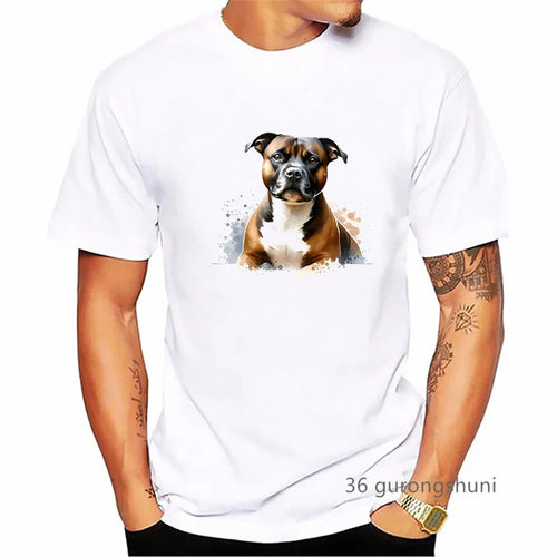 Staffordshire Bull Terrier Dog Animal Printed T Shirt Men'S Clothing Summer Fashion Tops Tee Shirt Homme Harajuku Shirt