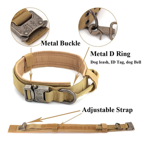 Tactical Dog Collar with Control Handle — 1000D Nylon, Double Closure & D-Ring | Collar Only or Collar & Leash Set | M–XL