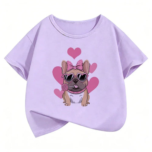 Summer Spring Fashion Cute French Bulldog Design Printed T Shirts short sleeve Kids Children's T-shirt Boys Girls Casual Top Tee