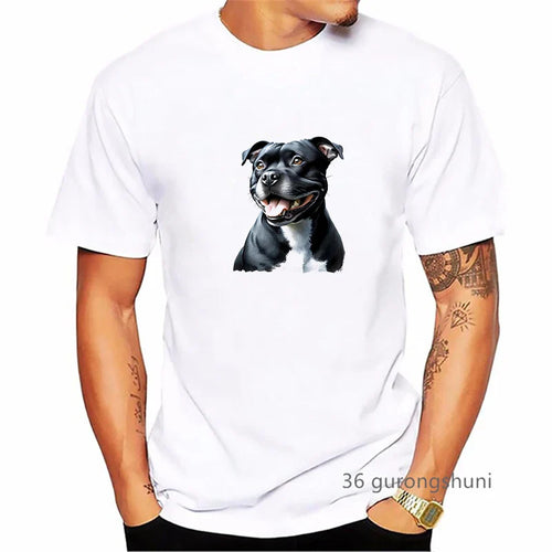 Staffordshire Bull Terrier Dog Animal Printed T Shirt Men'S Clothing Summer Fashion Tops Tee Shirt Homme Harajuku Shirt