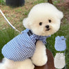 Blue Checkered Dog Clothes Teddy Winter Thickened Cotton Coat Yorkshire Warm-Weather Outerwear with Traction Buckle