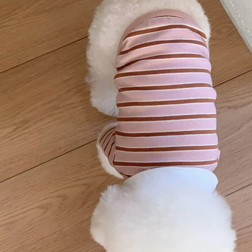 Pet Breathable T-shirt Trendy Striped Dog Clothes Summer Shirt Collar Teddy Tank Top Bichon Frise Fashion Short Sleeve