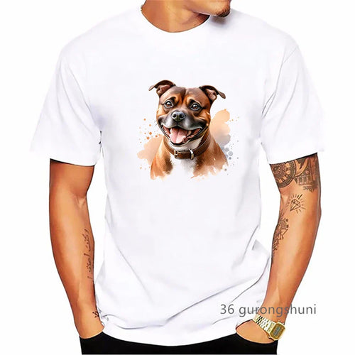 Staffordshire Bull Terrier Dog Animal Printed T Shirt Men'S Clothing Summer Fashion Tops Tee Shirt Homme Harajuku Shirt