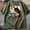 Kawaii Cat Anime Tshirt Ramen Japanese Funny Graphic Tee Kawaii Noodle Cat Tee Shirt Man Short Sleeve T-shirt Harajuku Clothes