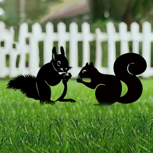 Hollow Wrought Iron Rabbit and Squirrel Garden Figurines