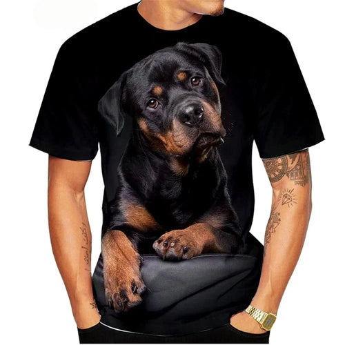 Dog T-Shirts Rottweiler 3D Print Men Women Streetwear Short Sleeve Round Neck T Shirt Casual Tops Harajuku Tees Men's Clothing