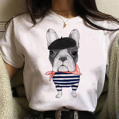 French Bulldog T Shirt Women Graphic Tee Girl Japanese Clothes Summer Short Sleeved Harajuku Streetwear Tops Aesthetic Clothes