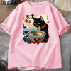 Kawaii Cat Anime Tshirt Ramen Japanese Funny Graphic Tee Kawaii Noodle Cat Tee Shirt Man Short Sleeve T-shirt Harajuku Clothes