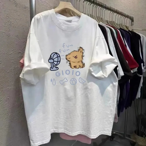 Women's Cute Dog Print Oversized T-shirt Cotton Plus Size Casual Summer Top