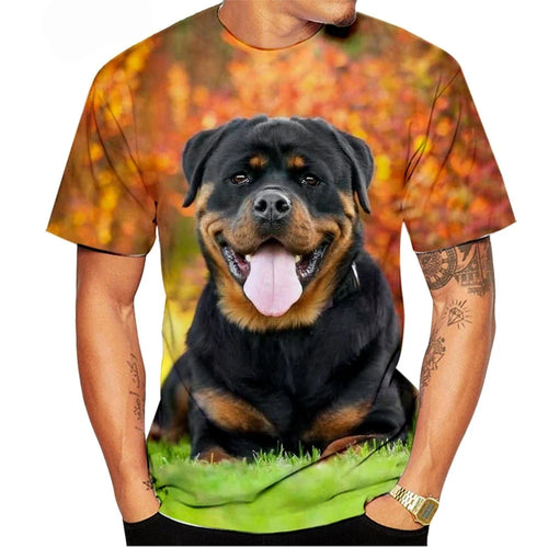 Dog T-Shirts Rottweiler 3D Print Men Women Streetwear Short Sleeve Round Neck T Shirt Casual Tops Harajuku Tees Men's Clothing