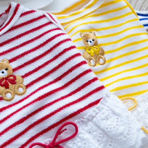 Pet Thin Striped Dress Dog Teddy Small Dog Yorkshire Lace Vest Dog Dresses for Small Dogs Puppy Clothes