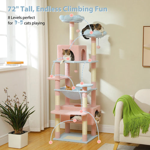 Pequlti 72 Multi-Level Cat Tree Tower with Condo & Hammock