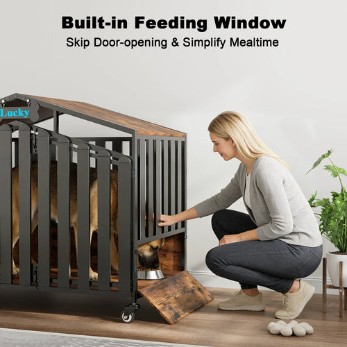 Heavy Duty Dog Crate Furniture with Wheels for Large Dogs