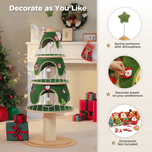PAWZ Road Christmas Cat Tree Tower - 3 Condos Green/White 135cm
