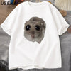 Sad Hamster T Shirt Funny Cute Cat Hamster Meme Trend T-shirt for Men Women Cotton T-shirt Summer Short Sleeve Unisex Tee