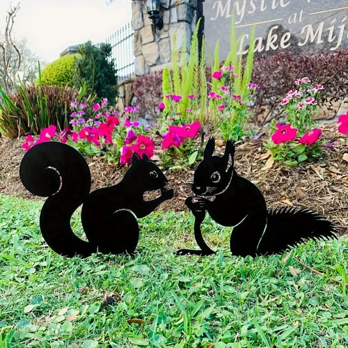 Hollow Wrought Iron Rabbit and Squirrel Garden Figurines