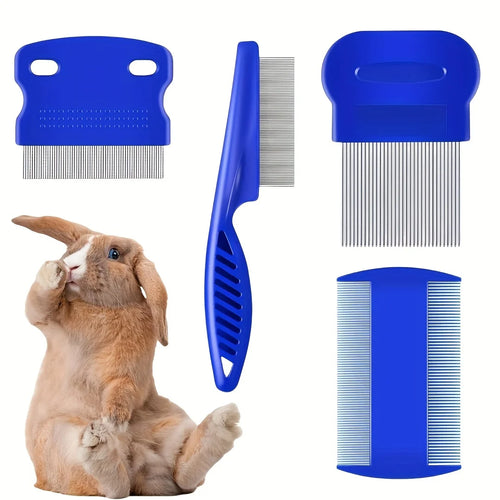 Pack of 4 Stainless Steel Flea and Lice Combs for Dogs and Cats