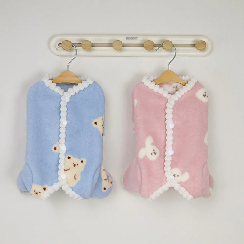 Teddy Backless Four-Legged Sweatshirt Pet Winter Warmth Pyjamas Small Dog Litter Bear Pattern Jumpsuits Clothes