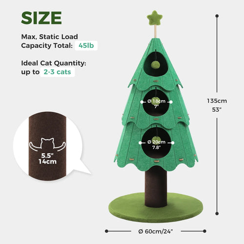 PAWZ Road Christmas Cat Tree Tower - 3 Condos Green/White 135cm