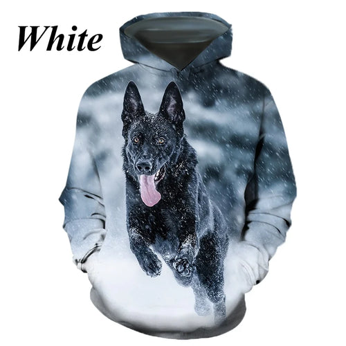 New Fashion Casual German Shepherd Animal Dog 3D Printing Men's Round Neck Hoodie Tops T-shirt Couple Hoodie