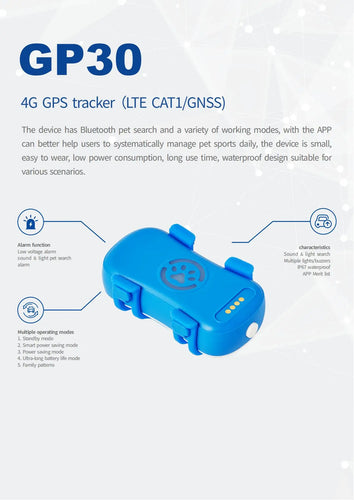 WanwayTech GP30 4G LTE Pet GPS Tracker - IP67 Waterproof
