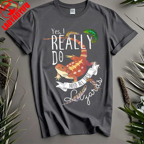 Funny Lizard Cotton Clothing Women Men Reptile Lover Gift Tops Pet Bearded Dragon Leopard Gecko Chameleon Cute Graphic Tshirt