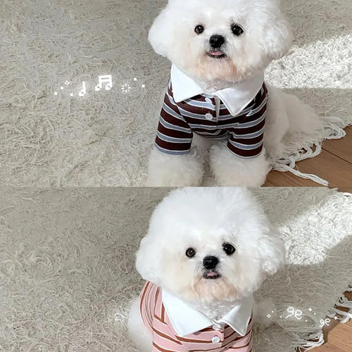 Pet Breathable T-shirt Trendy Striped Dog Clothes Summer Shirt Collar Teddy Tank Top Bichon Frise Fashion Short Sleeve