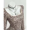 Benuynffy Leopard Print Scoop Neck Sequins T Shirt Women Spring Summer Fashion Long Sleeve Sexy Backless Lace Party Tops Tee