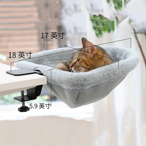 Cat Desk Bed One-Click Folding Sunken Design Space-Saving Semi-Circular Cat Desk Hammock Perch For Home Office Indoor Cats