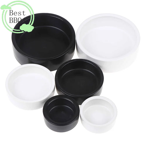 (BBQ4)Reptile Food Bowl Anti-Escape Ceramic Feeder Dish Black Reptile Water Bowl For Hermit Crab Gecko Chameleon Corn Snake