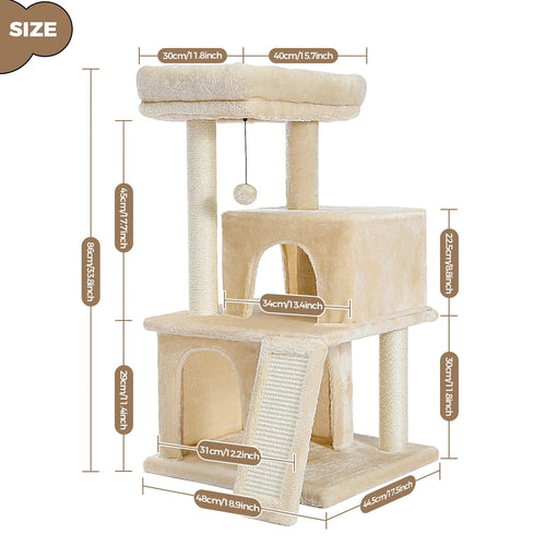 Pequlti 104cm Multi-Level Cat Tree with 2 Condos - Wood