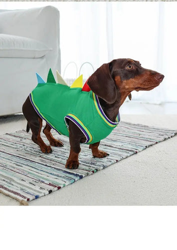 Dachshund Dinosaur Vest, Blue/Green S/M/L, Cute Pet Costume, Breathable Four-Legs Outfit for Small Dogs