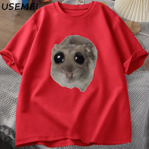 Sad Hamster T Shirt Funny Cute Cat Hamster Meme Trend T-shirt for Men Women Cotton T-shirt Summer Short Sleeve Unisex Tee