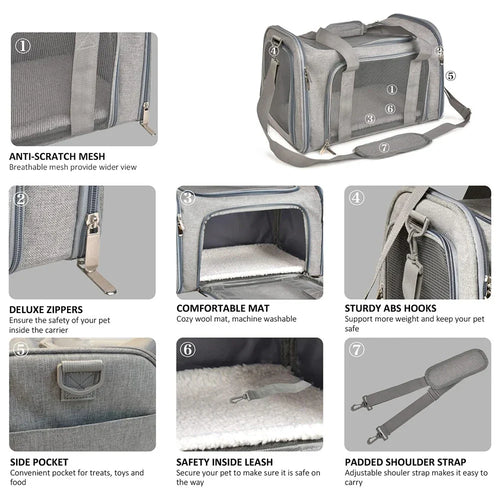 Collapsible Soft-Sided Pet Carrier for Cats and Dogs up to 15lbs