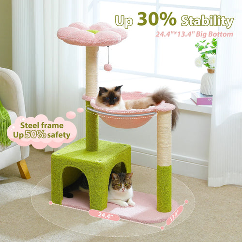 Petepela Flower Cat Tree - 89cm Tower with Hammock & Condo