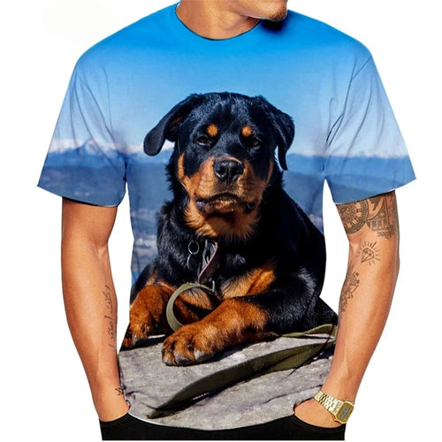 Dog T-Shirts Rottweiler 3D Print Men Women Streetwear Short Sleeve Round Neck T Shirt Casual Tops Harajuku Tees Men's Clothing