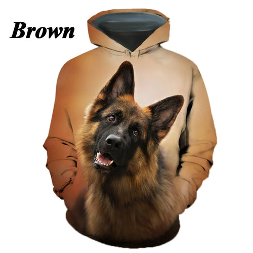 New Fashion Casual German Shepherd Animal Dog 3D Printing Men's Round Neck Hoodie Tops T-shirt Couple Hoodie