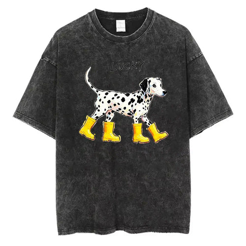 Cute Dog Graphic Washed T Shirt Women Funny Puppy Print Tee Vintage Harajuku Streetwear Casual Short Sleeve Unisex Tops