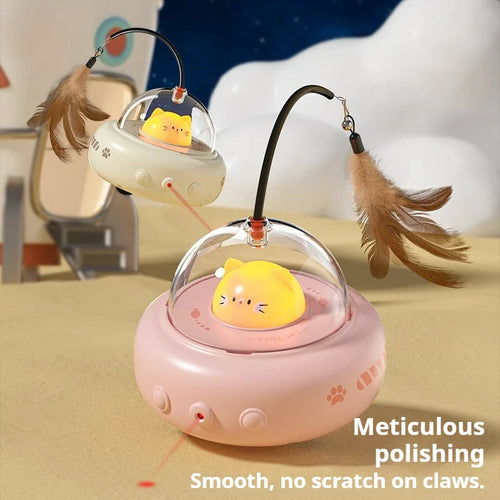 UFO 3-in-1 Automatic Interactive Cat Toy, Laser + Feather + Smart Obstacle Avoidance, USB Rechargeable