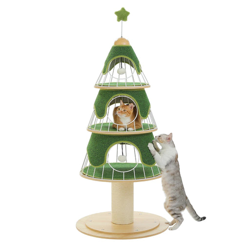 PAWZ Road Christmas Cat Tree Tower - 3 Condos Green/White 135cm